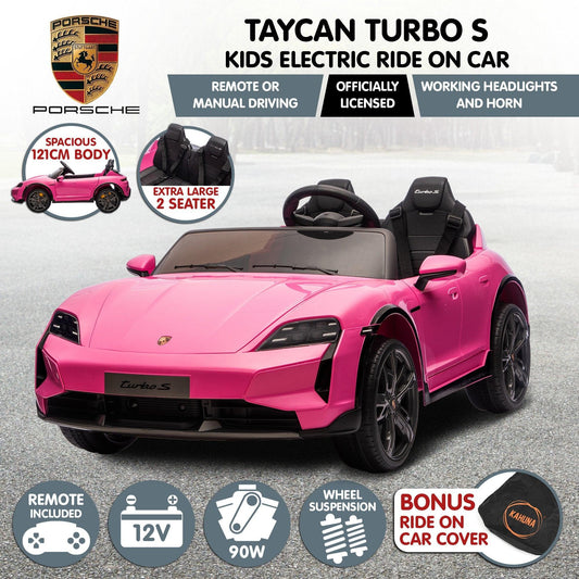 Kahuna Porsche Taycan Turbo S Kids Electric Ride On Car w/Remote Control 90W Four Wheel Suspension 2 Seater w/Seat Belt.