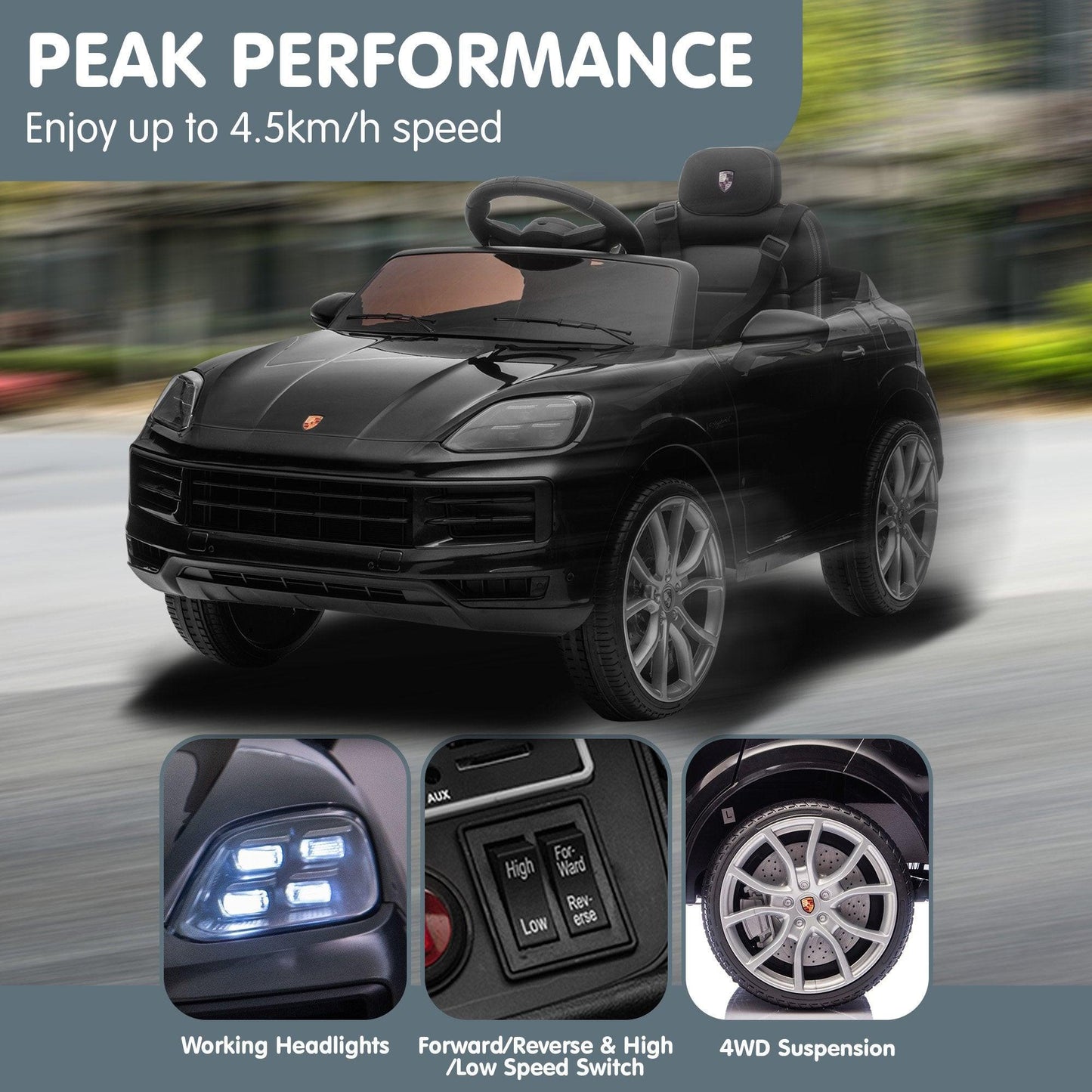 Kahuna Porsche Cayenne E Hybrid Coupe Licensed Kids Electric Ride On Car w/Remote Control 50W Dual Motors Speed Settings.