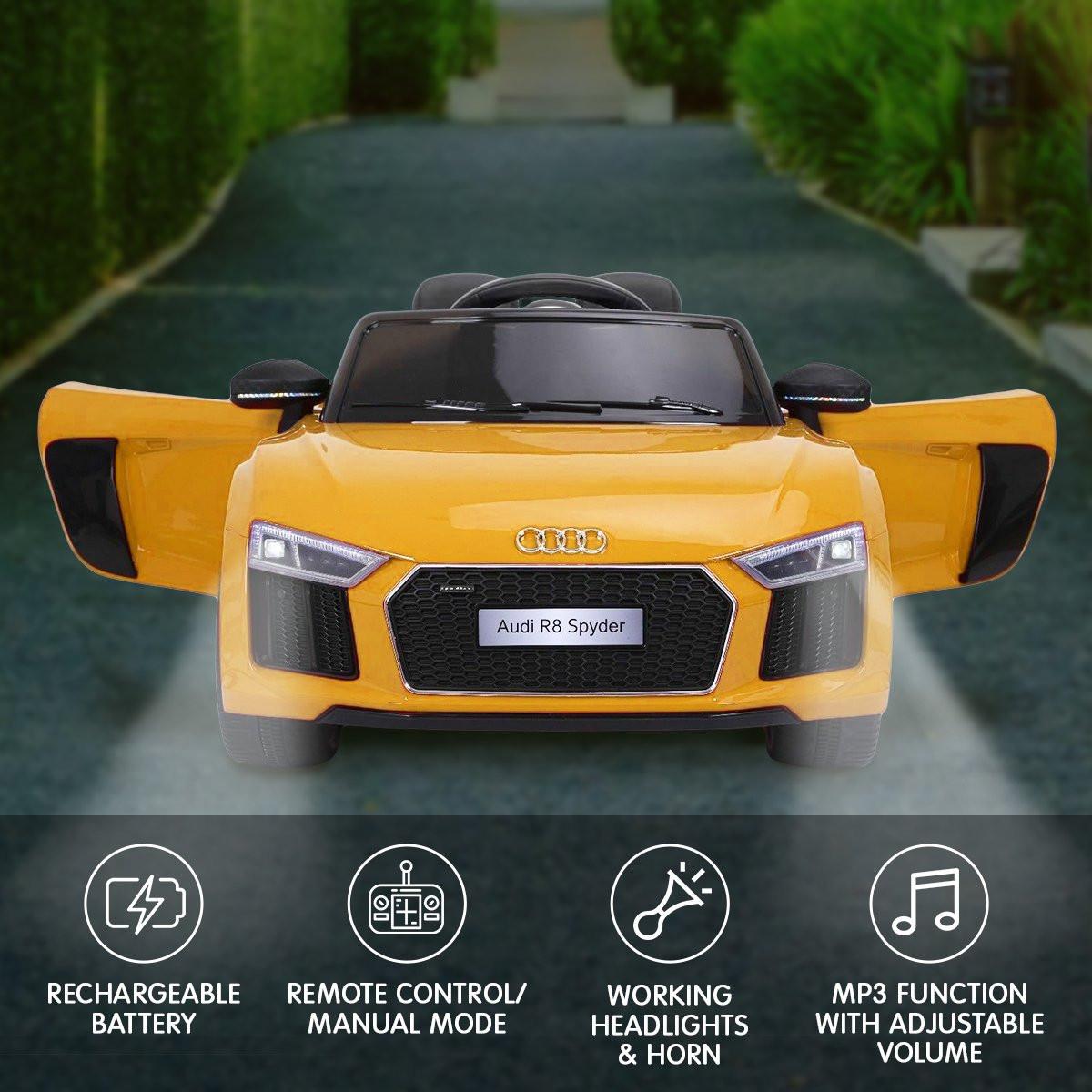 Kahuna R8 Spyder Audi Licensed Kids Electric Ride On Car Remote Control - Yellow.