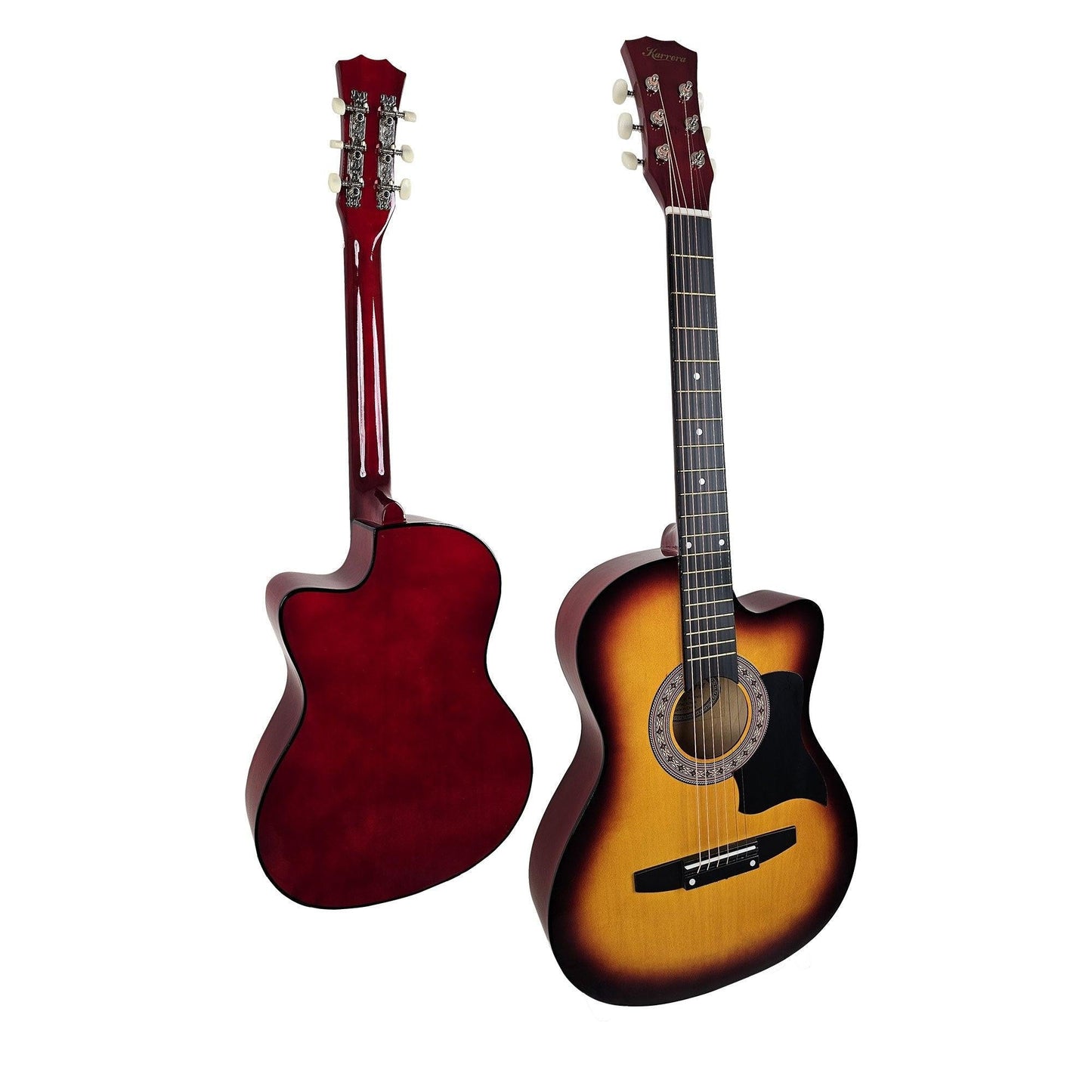 Karrera 38in Acoustic Guitar Steel Strings Carry Bag Shoulder Strap Sun Burst.