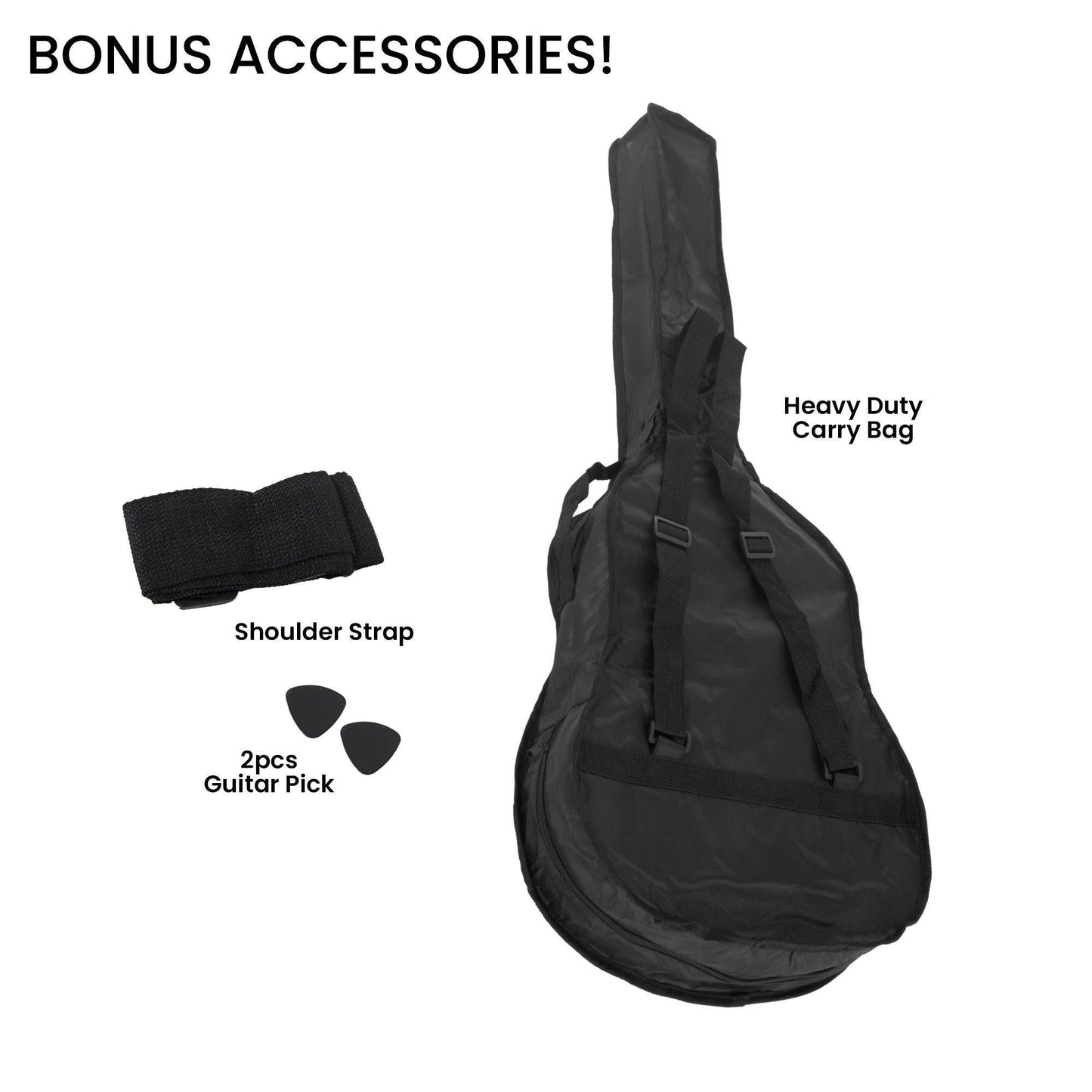 Karrera 38in Acoustic Guitar Steel Strings Carry Bag Shoulder Strap Sun Burst.