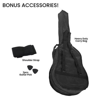 Karrera 38in Acoustic Guitar Steel Strings Carry Bag Shoulder Strap Sun Burst.