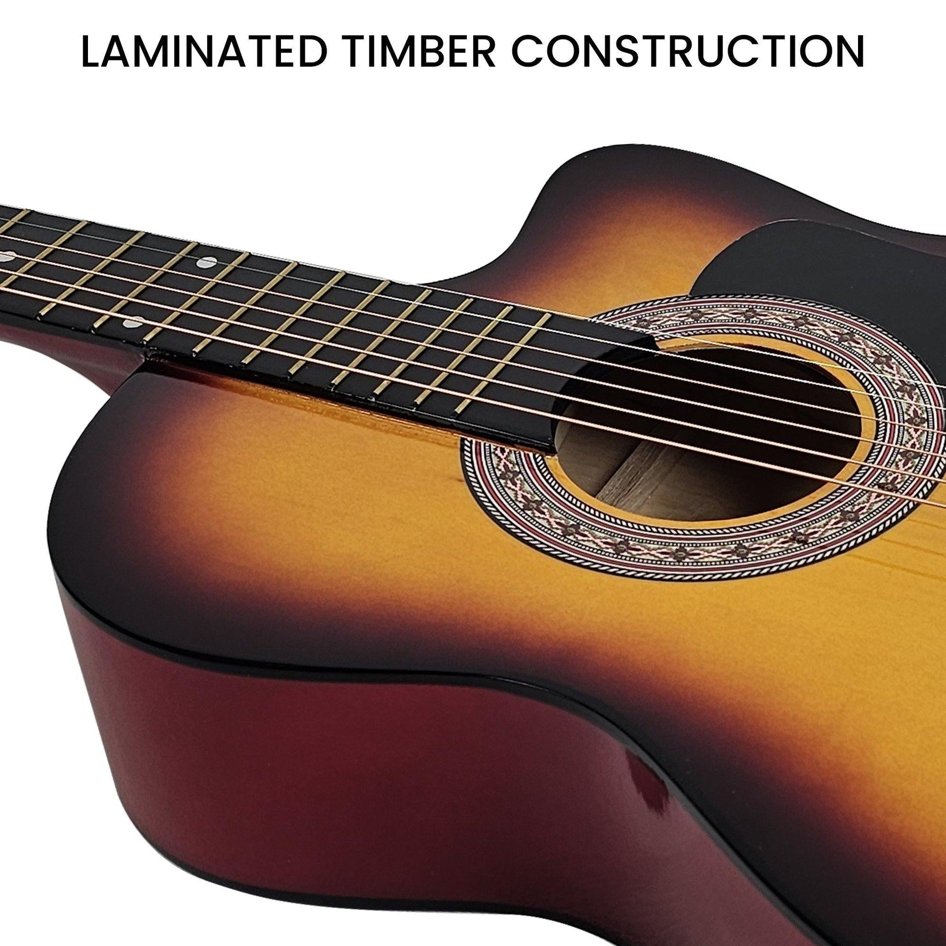 Karrera 38in Acoustic Guitar Steel Strings Carry Bag Shoulder Strap Sun Burst.