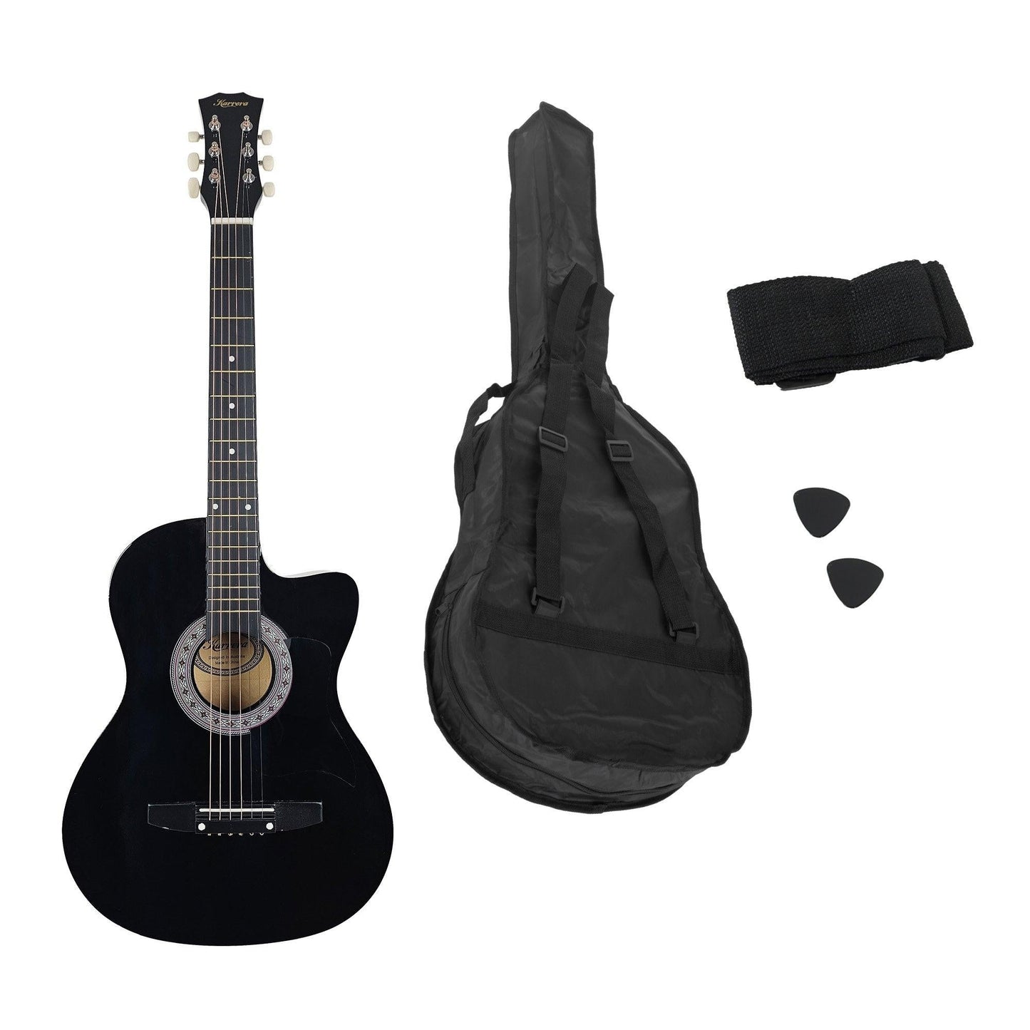Karrera 38in Cutaway Acoustic Guitar with guitar bag - Black.