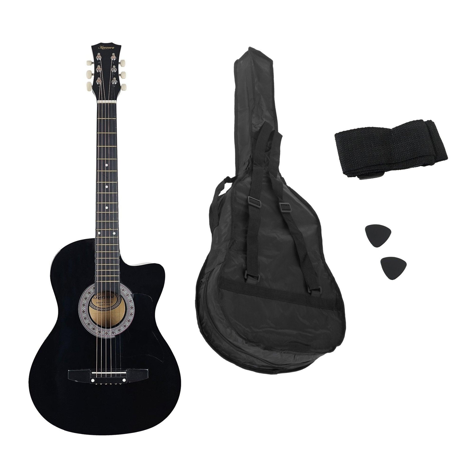 Karrera 38in Cutaway Acoustic Guitar with guitar bag - Black.