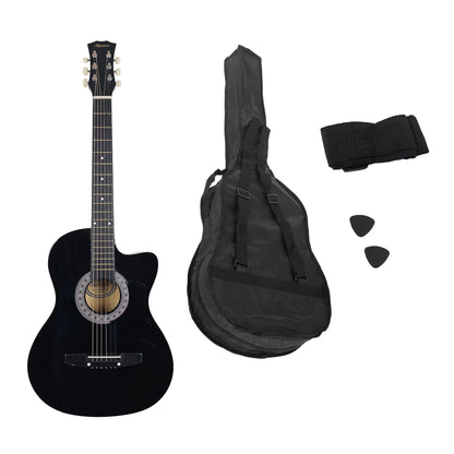 Karrera 38in Cutaway Acoustic Guitar with guitar bag - Black.