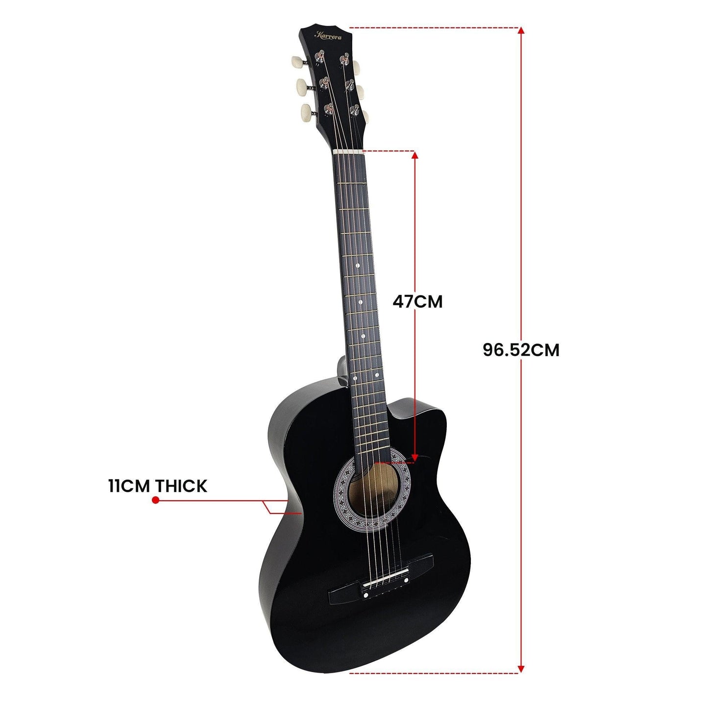 Karrera 38in Cutaway Acoustic Guitar with guitar bag - Black.