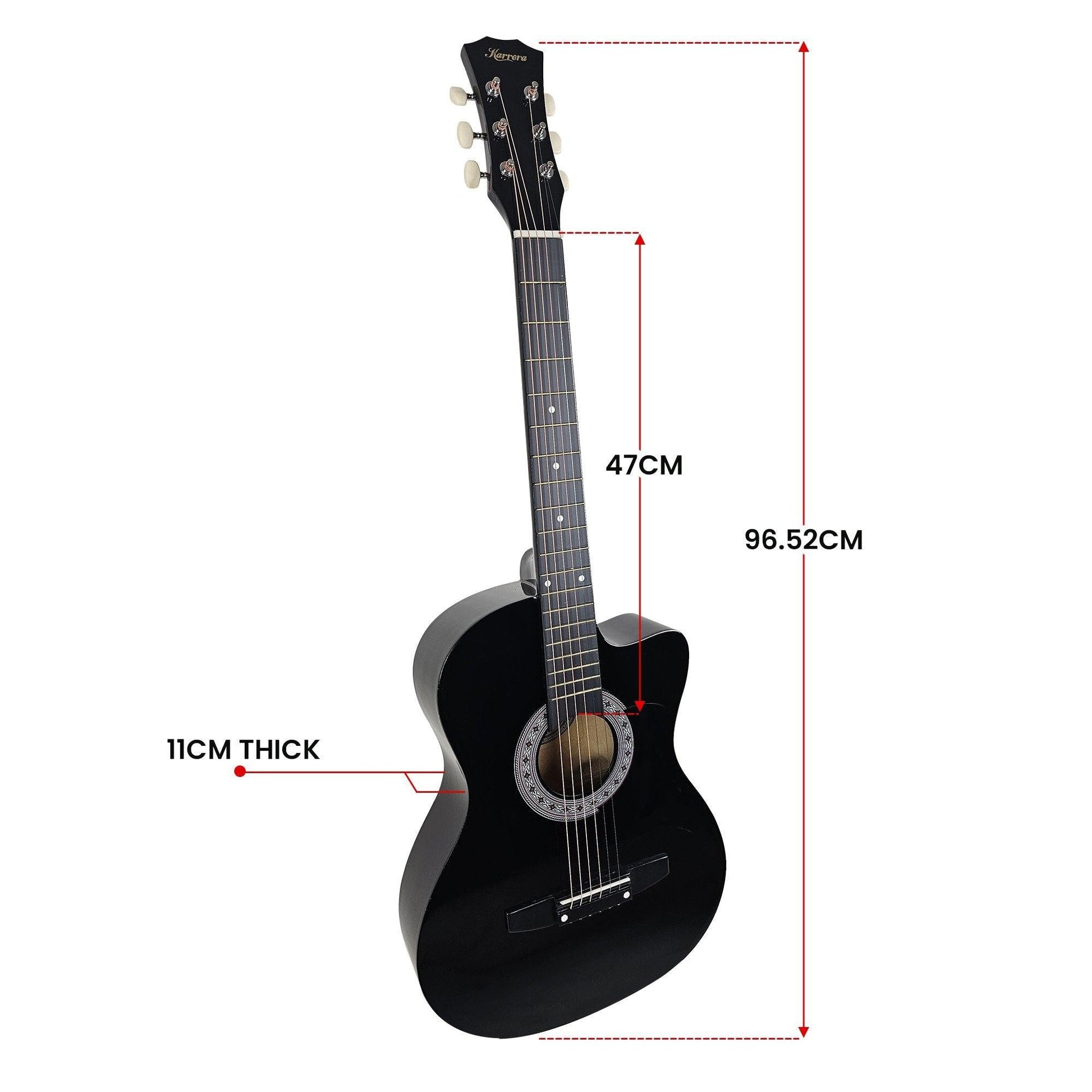 Karrera 38in Cutaway Acoustic Guitar with guitar bag - Black.