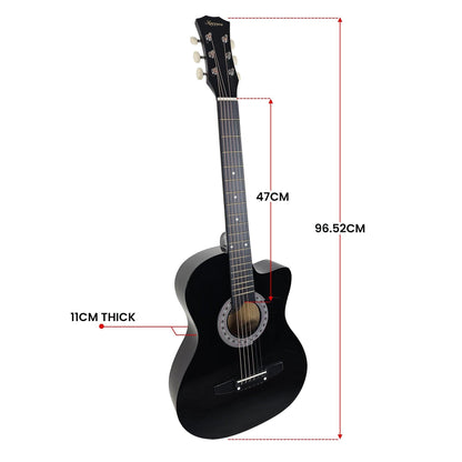 Karrera 38in Cutaway Acoustic Guitar with guitar bag - Black.
