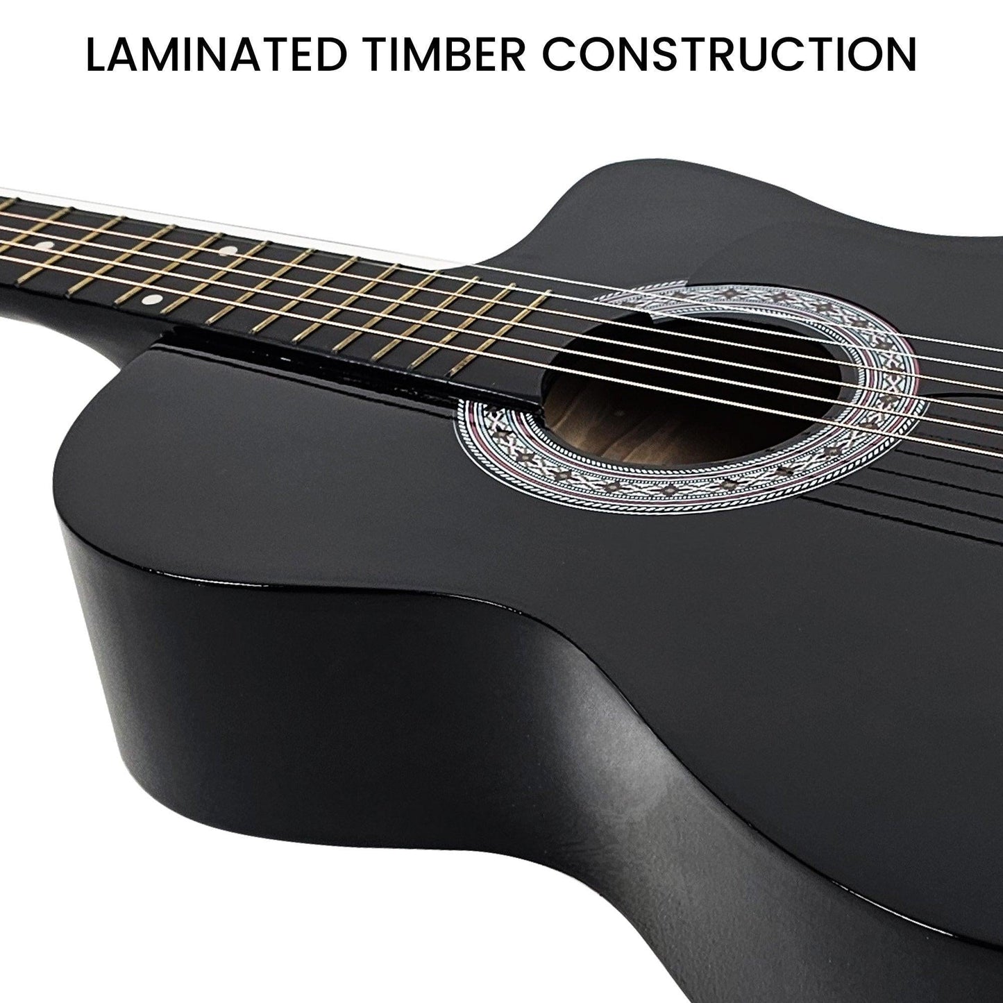 Karrera 38in Cutaway Acoustic Guitar with guitar bag - Black.