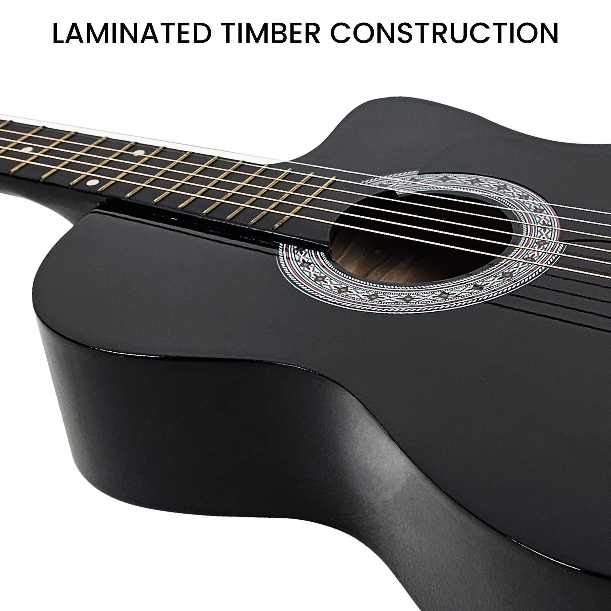 Karrera 38in Cutaway Acoustic Guitar with guitar bag - Black.