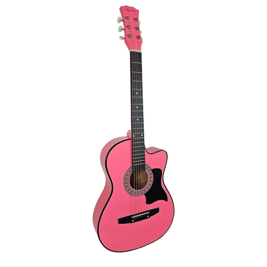 Karrera 38in Cutaway Acoustic Guitar with guitar bag - Pink.