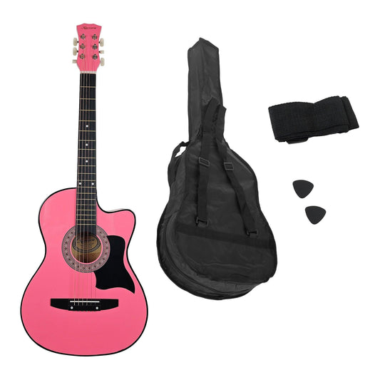 Karrera 38in Cutaway Acoustic Guitar with guitar bag - Pink.