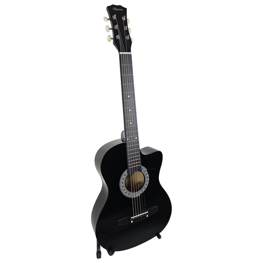 Karrera 38in Pro Cutaway Acoustic Guitar with Carry Bag - Black.