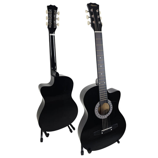 Karrera 38in Pro Cutaway Acoustic Guitar with Carry Bag - Black.