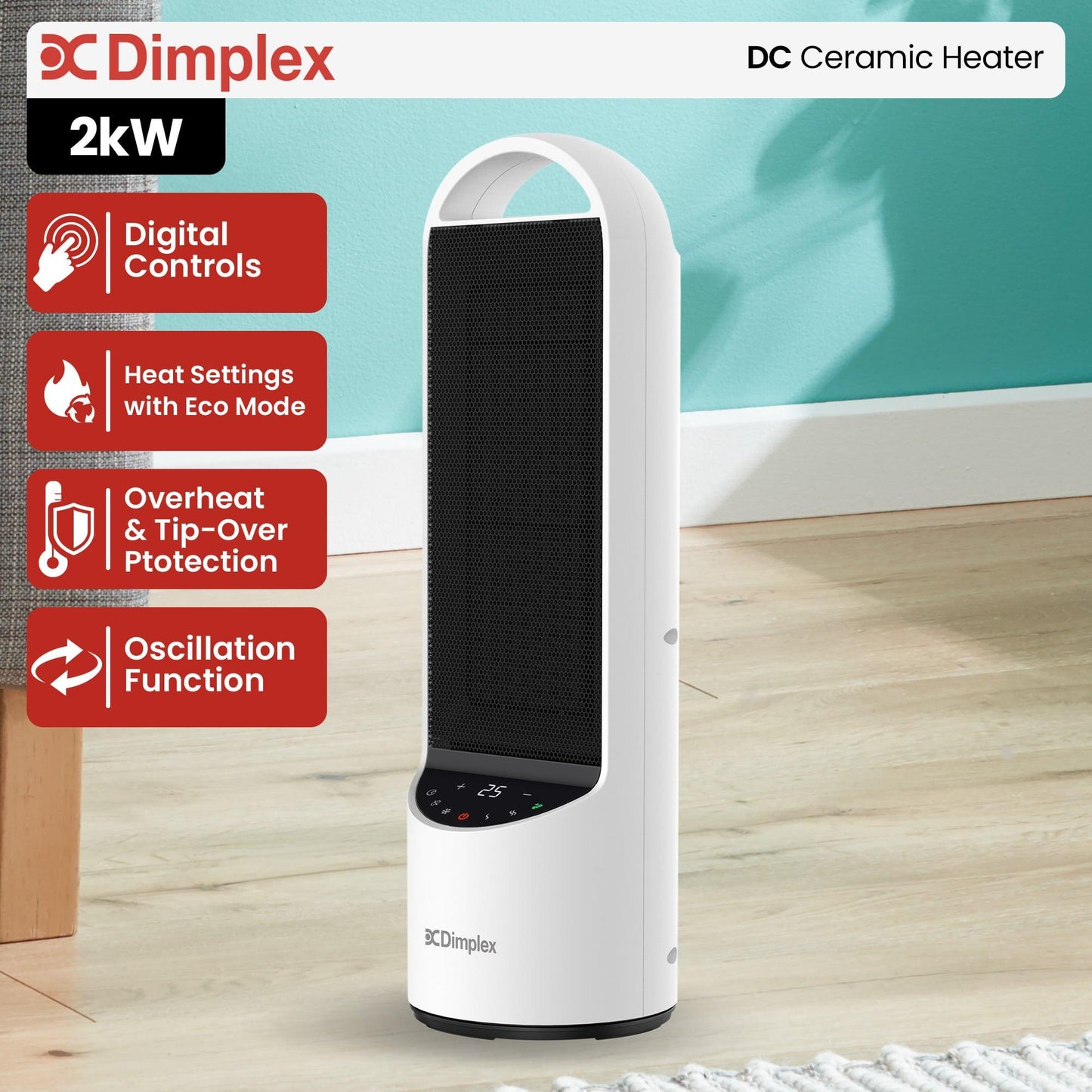 Dimplex 2kW Personal DC Digital Ceramic Heater in Black and White.