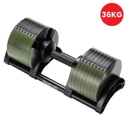 Powertrain Eon Dial-Up 36KG Adjustable Dumbbell - Green.