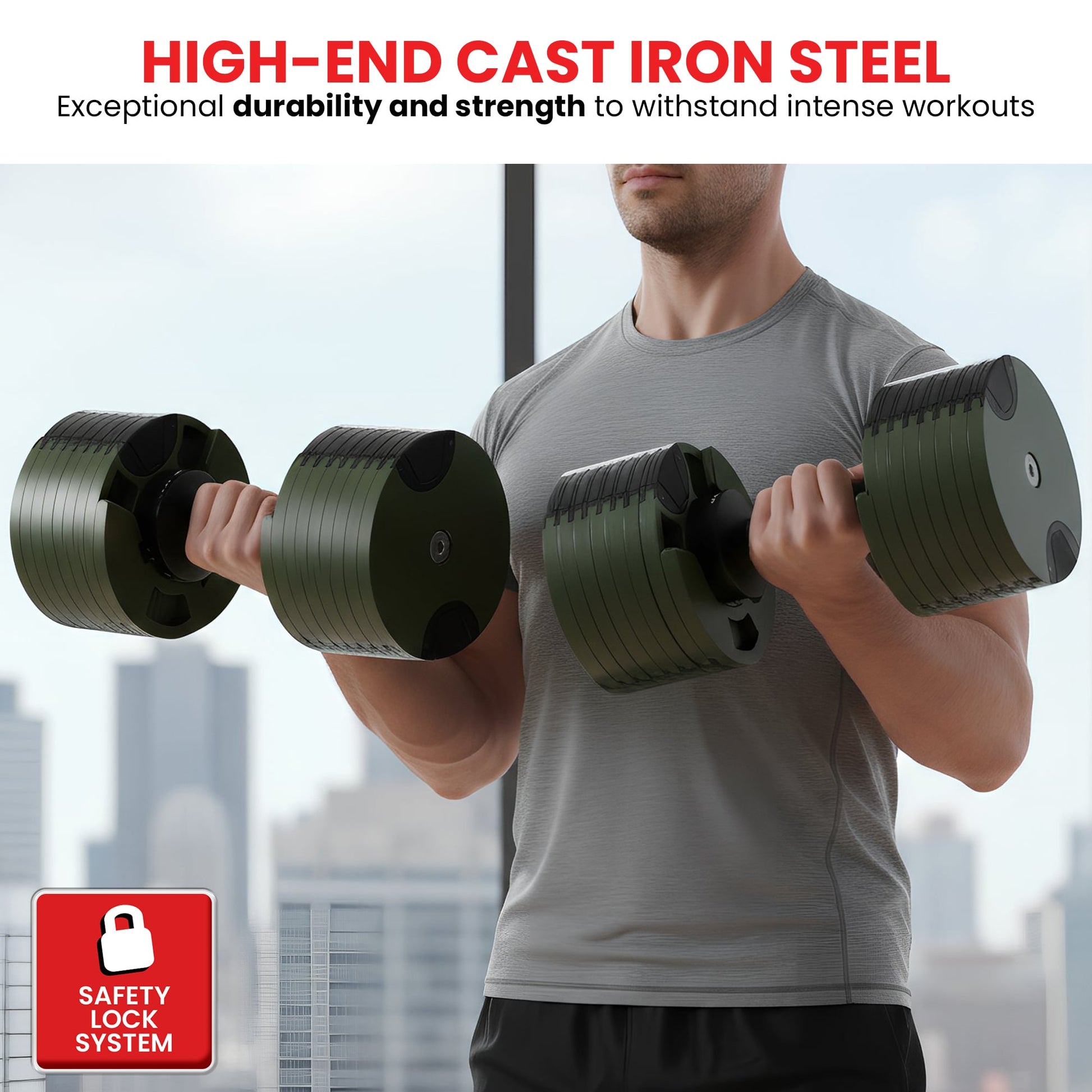 Powertrain Eon Dial-Up 36KG Adjustable Dumbbell - Green.