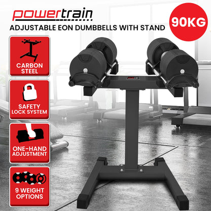 Powertrain Eon 2 X 45kg Adjustable Dumbbells W/ Stand Heavy-duty Storage Rack Home Gym 9 Strength Training Equipment.