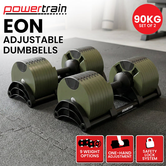 Powertrain Eon Dial-Up 90KG Adjustable Dumbbells Pair - Green.