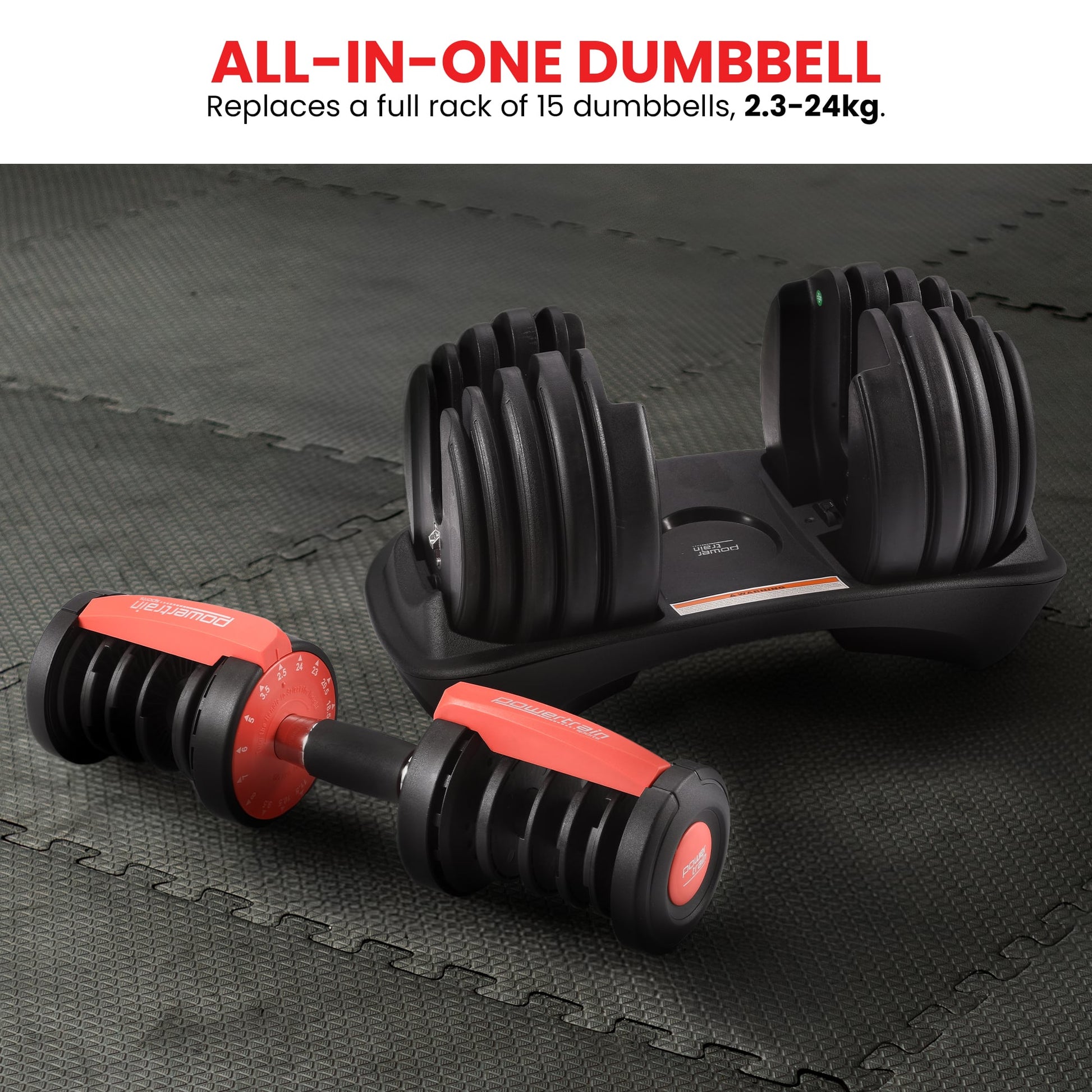 Powertrain 48kg Adjustable Dumbbells 15-in-1 Home Gym Weights â Red.