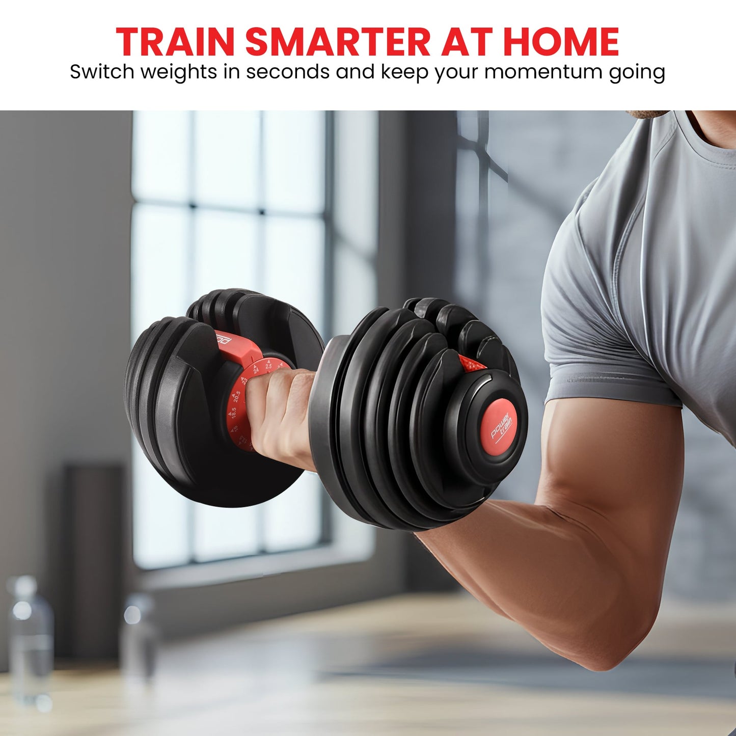 Powertrain 48kg Adjustable Dumbbells 15-in-1 Home Gym Weights â Red.