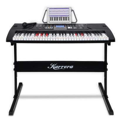 Karrera 61 Keys Electronic LED Keyboard Piano with Stand - Black.