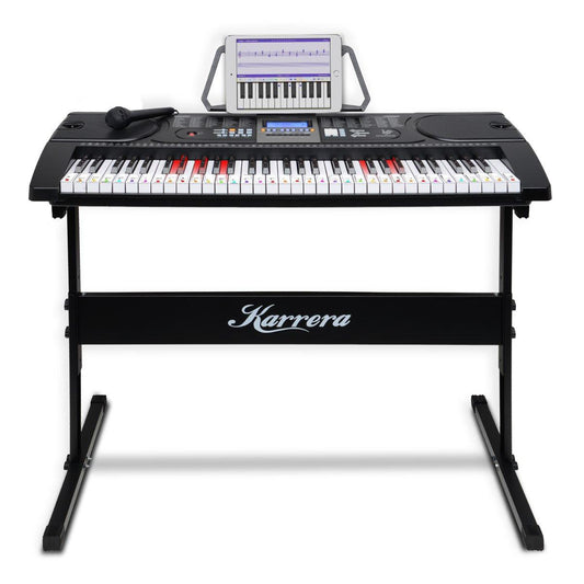 Karrera 61 Keys Electronic LED Keyboard Piano with Stand - Black.