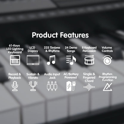 Karrera 61 Keys Electronic LED Keyboard Piano with Stand - Black.