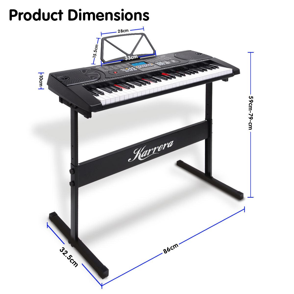 Karrera 61 Keys Electronic LED Keyboard Piano with Stand - Black.