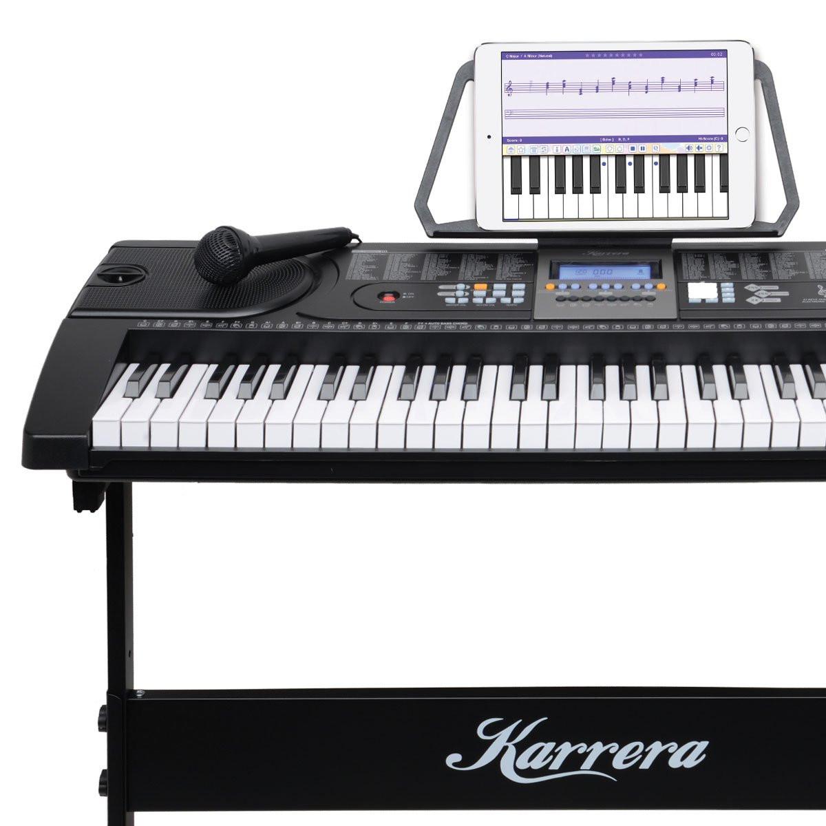 Karrera 61 Keys Electronic LED Keyboard Piano with Stand - Black.