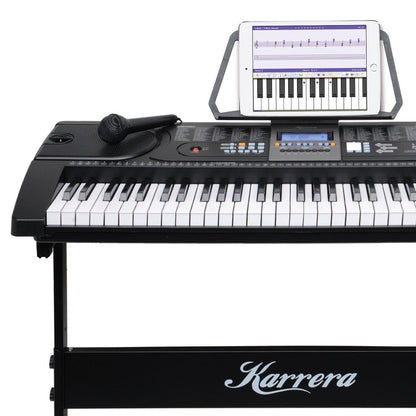 Karrera 61 Keys Electronic LED Keyboard Piano with Stand - Black.