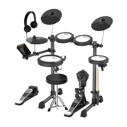 Karrera 18S Electronic Drum Kit Mesh Pads 8in Snare Bluetooth Sounds USB/MIDI Output Kick Pedals Drum Coach & Metronome.