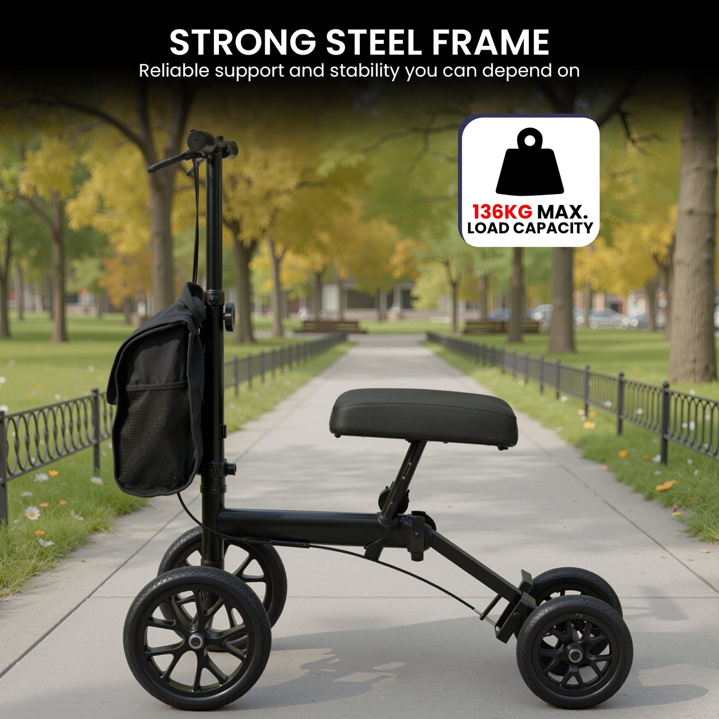 Orthonica Knee Walker with Adjustable Pad and Dual Brakes