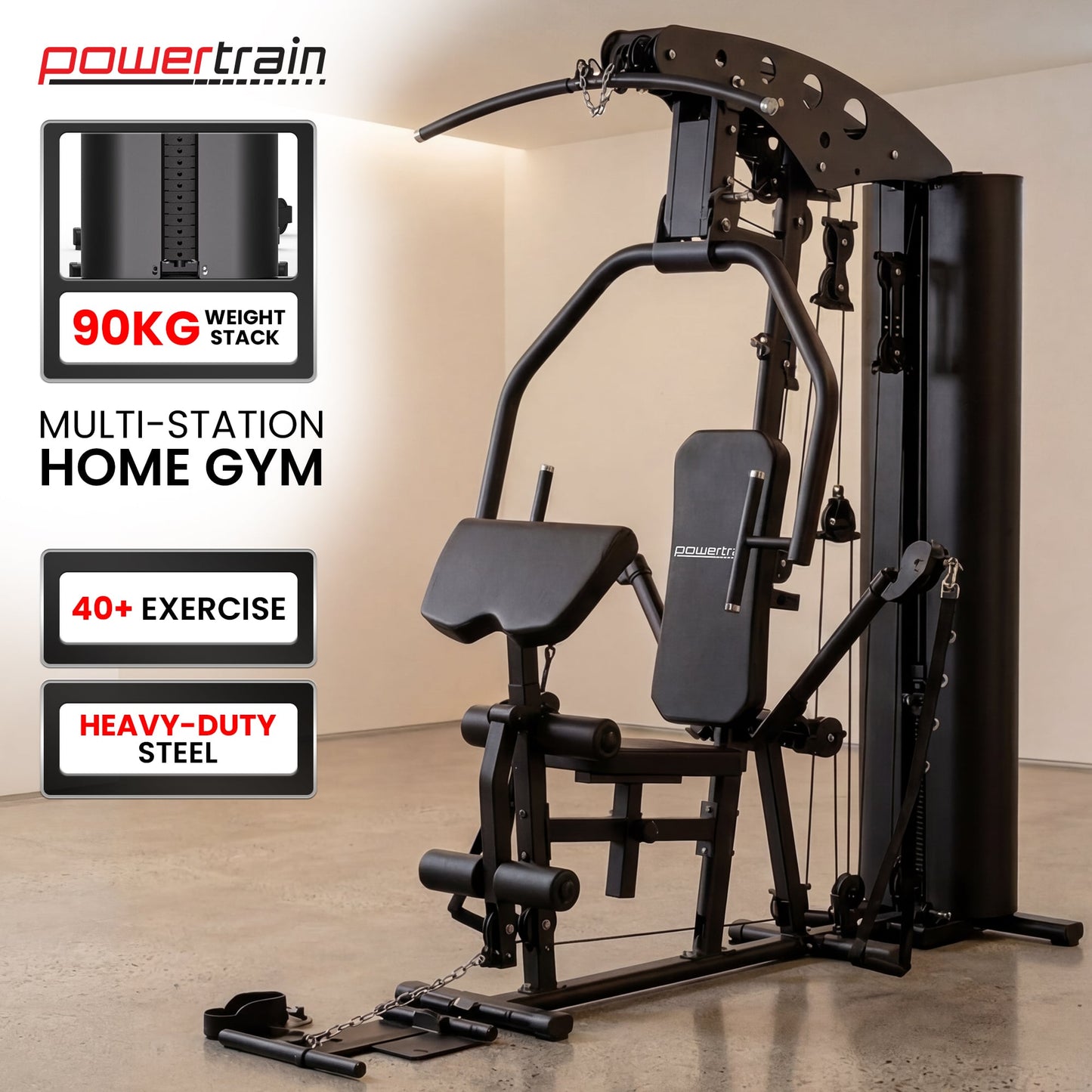 Powertrain Home Multi Gym 560 Full Body Training with 90kg Weight Stack Home Gym.