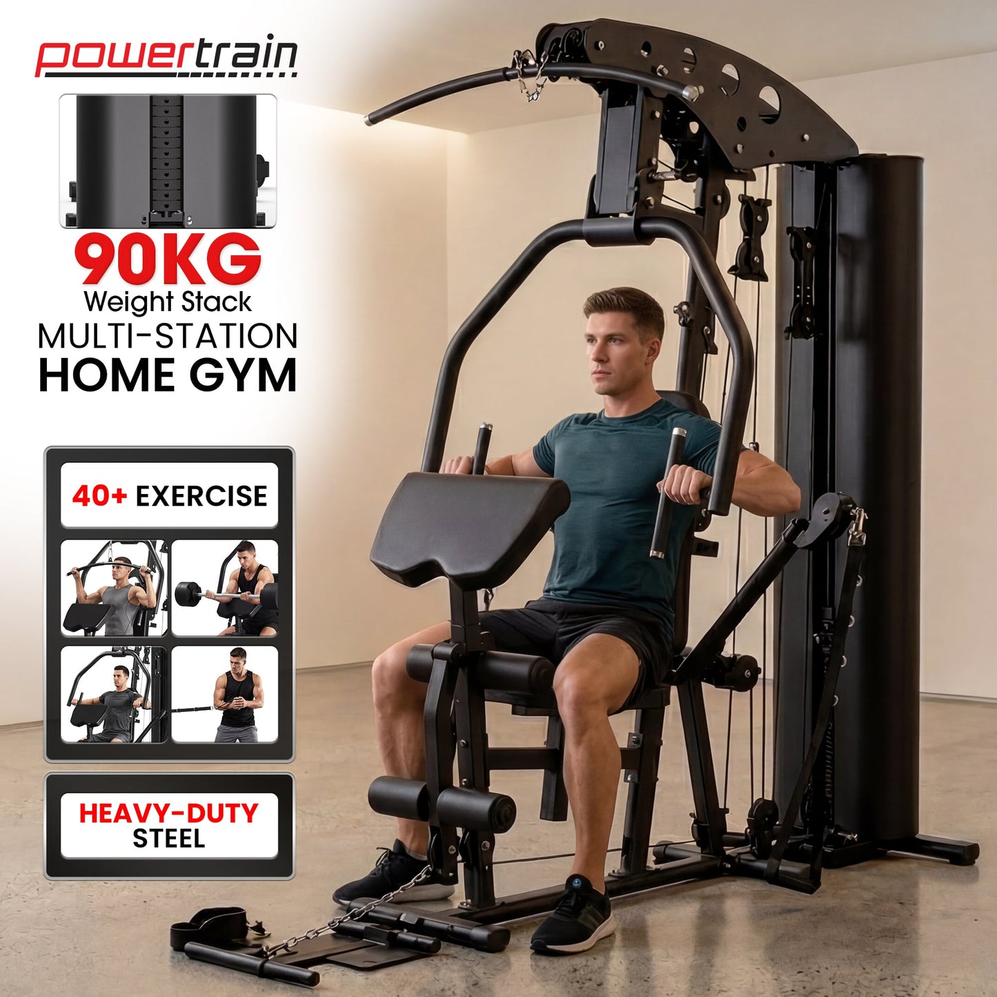 Powertrain Home Multi Gym 560 Full Body Training with 90kg Weight Stack Home Gym.