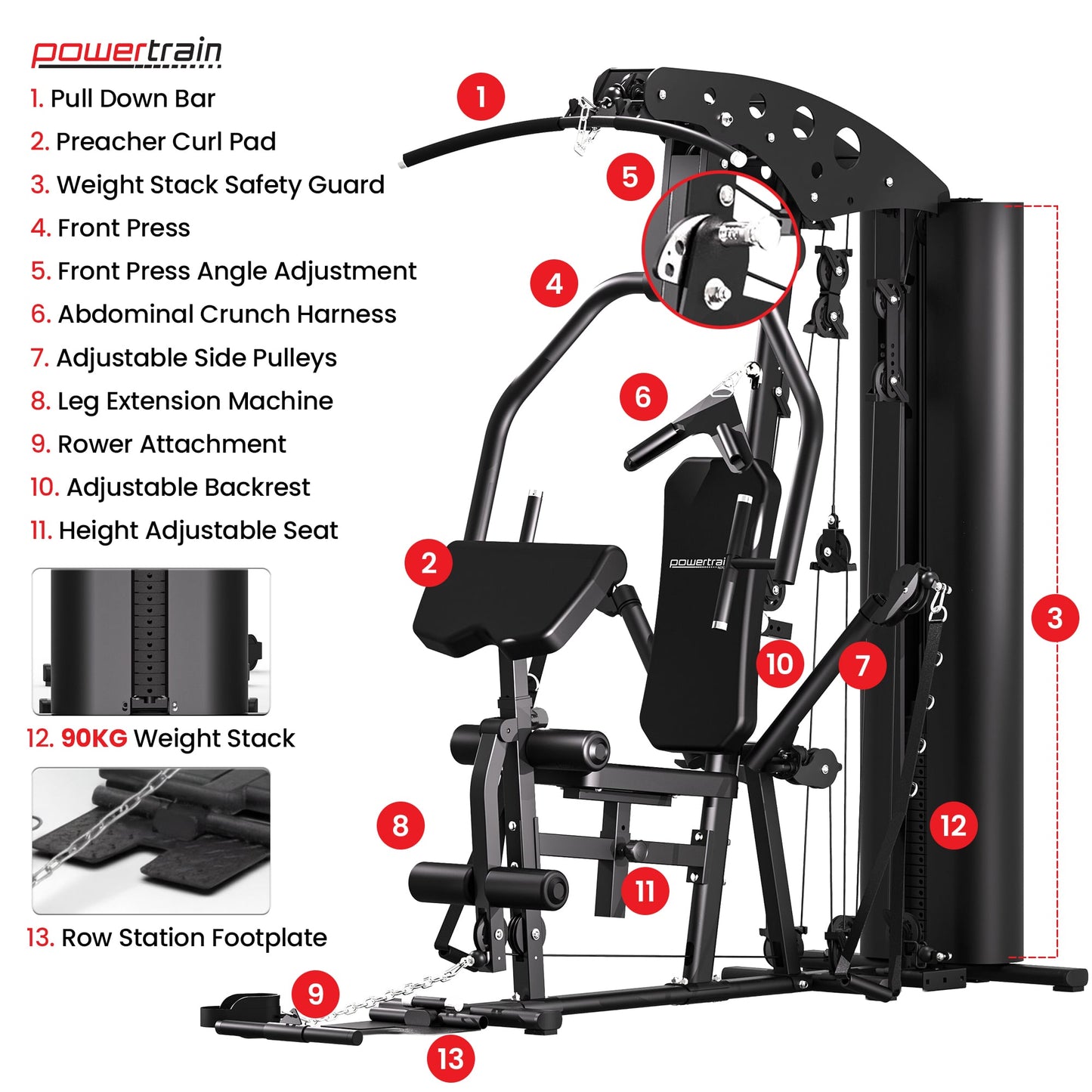 Powertrain Home Multi Gym 560 Full Body Training with 90kg Weight Stack Home Gym.