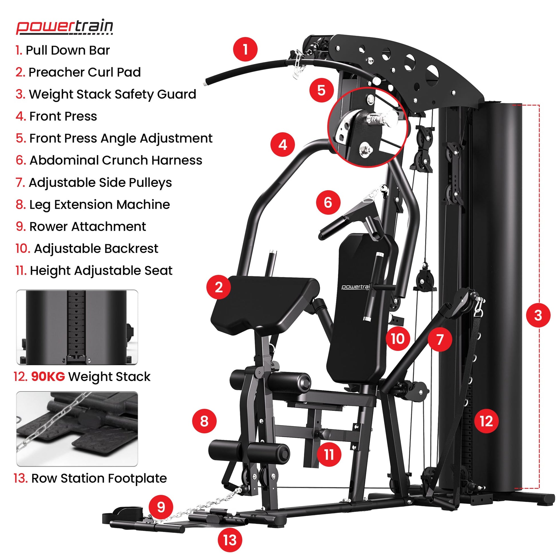 Powertrain Home Multi Gym 560 Full Body Training with 90kg Weight Stack Home Gym.