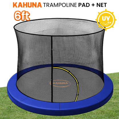 Kahuna 6ft Replacement Trampoline Safety Pad Cover and Safety Net Set Blue