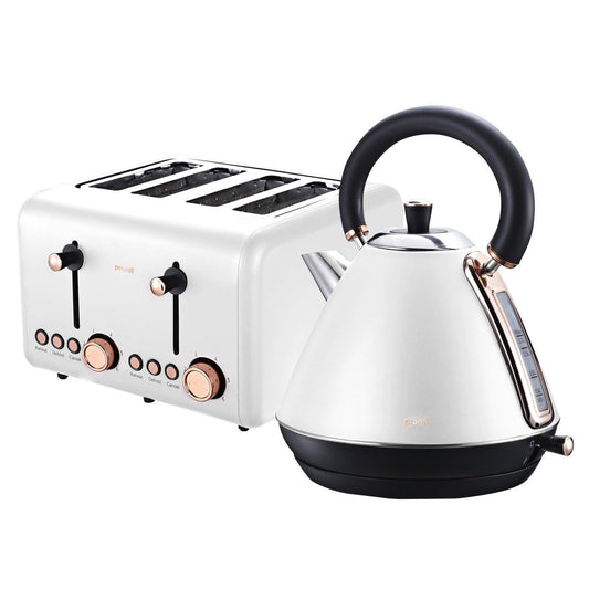 Pronti Rose Trim Collection Toaster & Kettle Bundle - White.