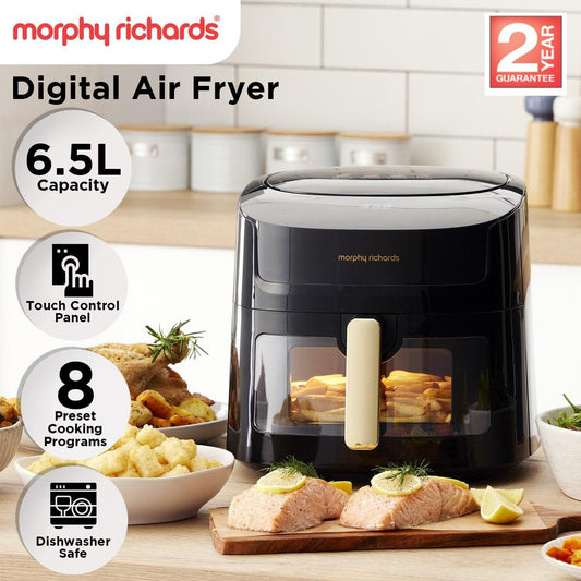 Morphy Richards 6.5L Digital Air Fryer MRAF72BK w/LED Touch Control Panel 8 Preset Cooking Programs Non Stick Drawer.