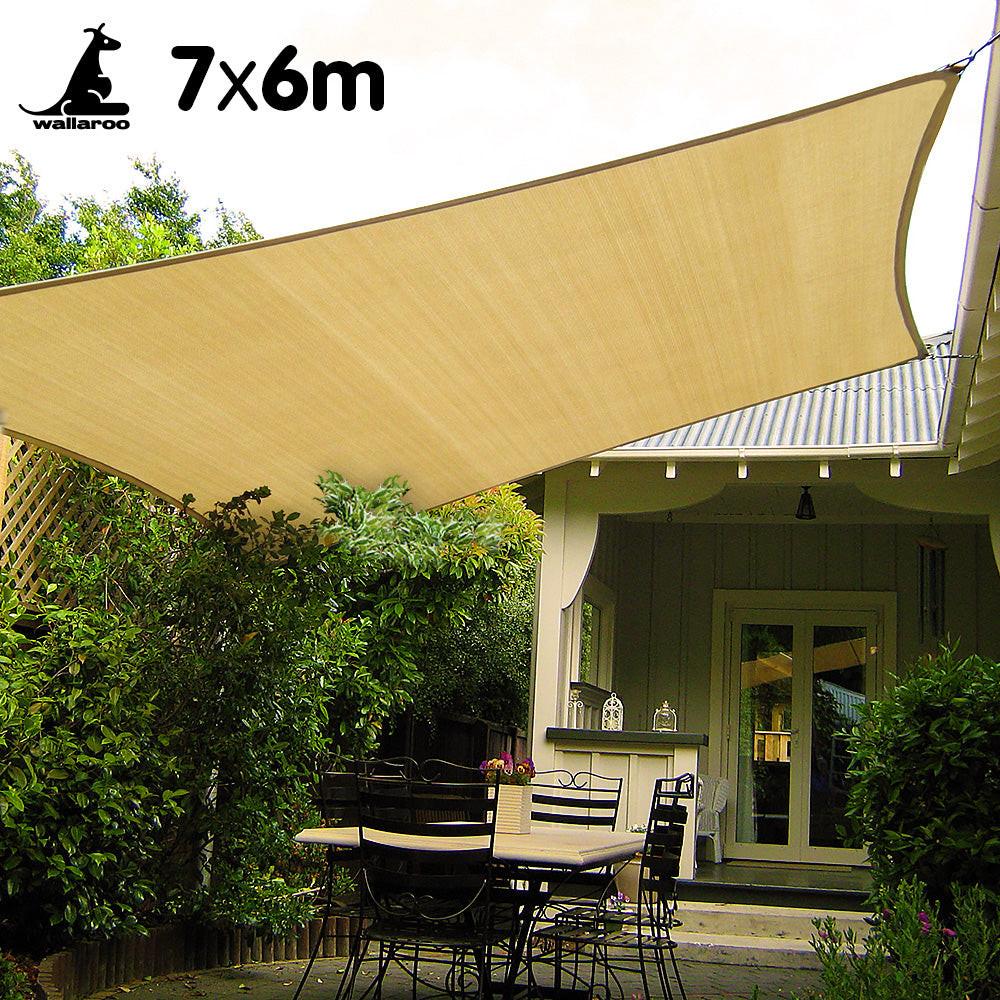 Wallaroo Rectangular Shade Sail 7m x 6m - Sand.