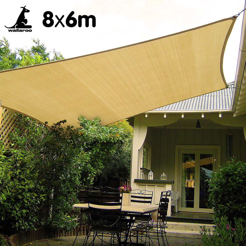 Wallaroo Rectangular Shade Sail: 8m x 6m - Sand.
