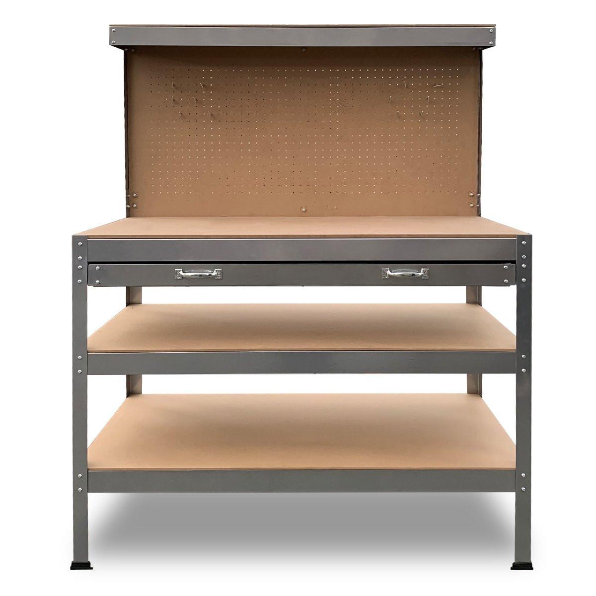 Kartrite 3-layered Work Bench Garage Storage Table Tool Shop Shelf Silver.