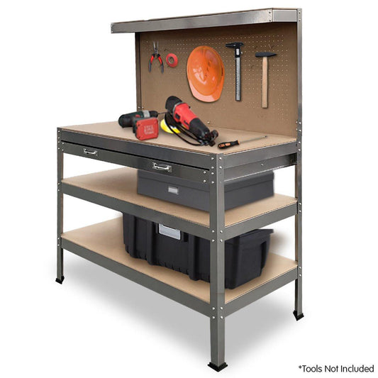 Kartrite 3-layered Work Bench Garage Storage Table Tool Shop Shelf Silver.