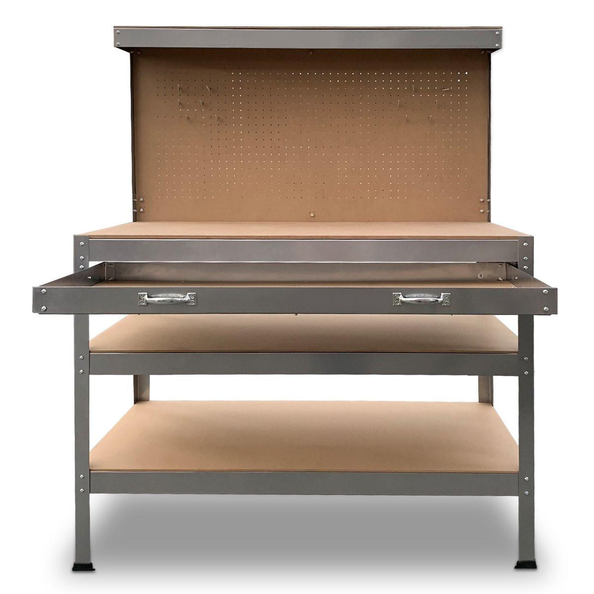 Kartrite 3-layered Work Bench Garage Storage Table Tool Shop Shelf Silver.