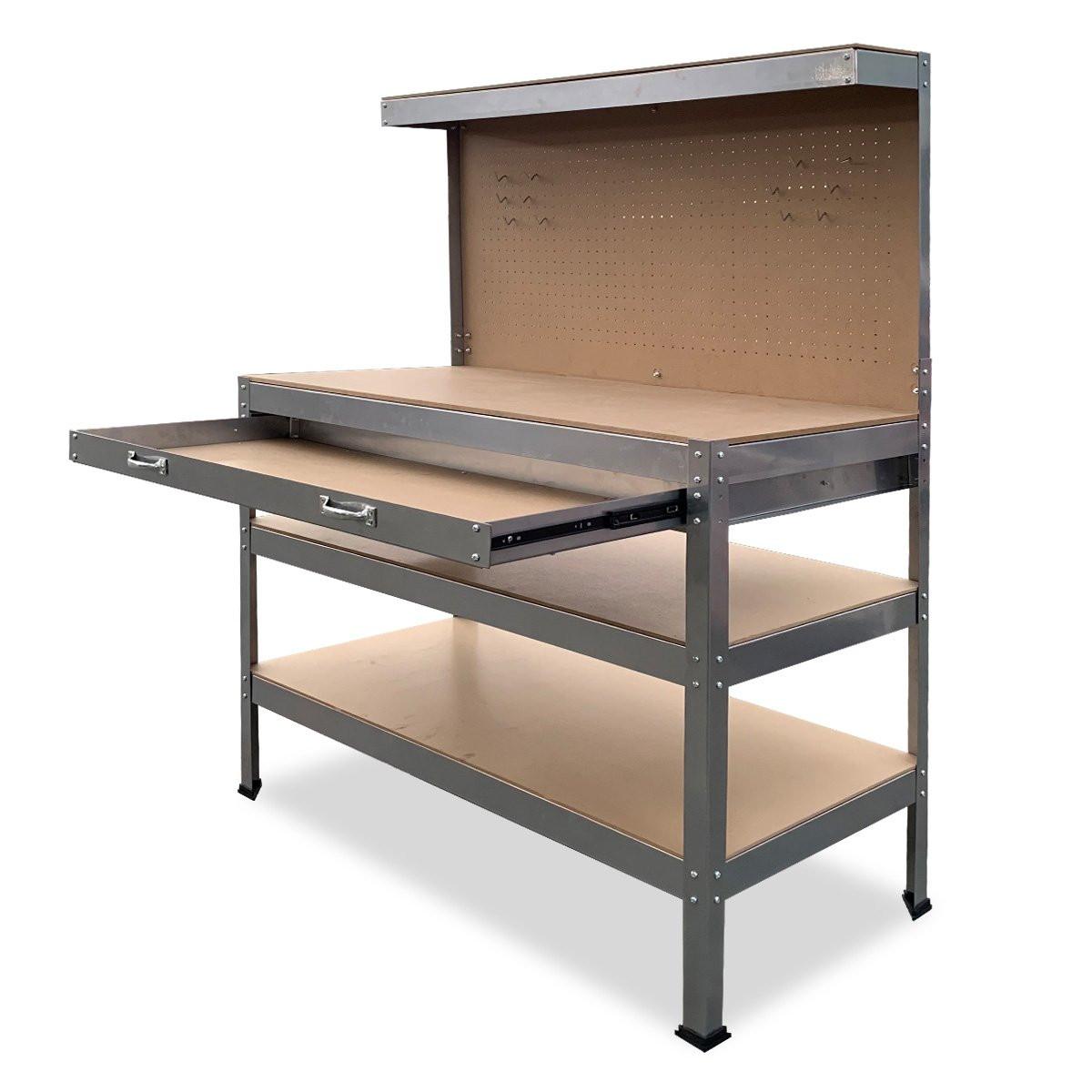 Kartrite 3-layered Work Bench Garage Storage Table Tool Shop Shelf Silver.