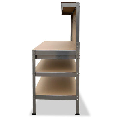Kartrite 3-layered Work Bench Garage Storage Table Tool Shop Shelf Silver.