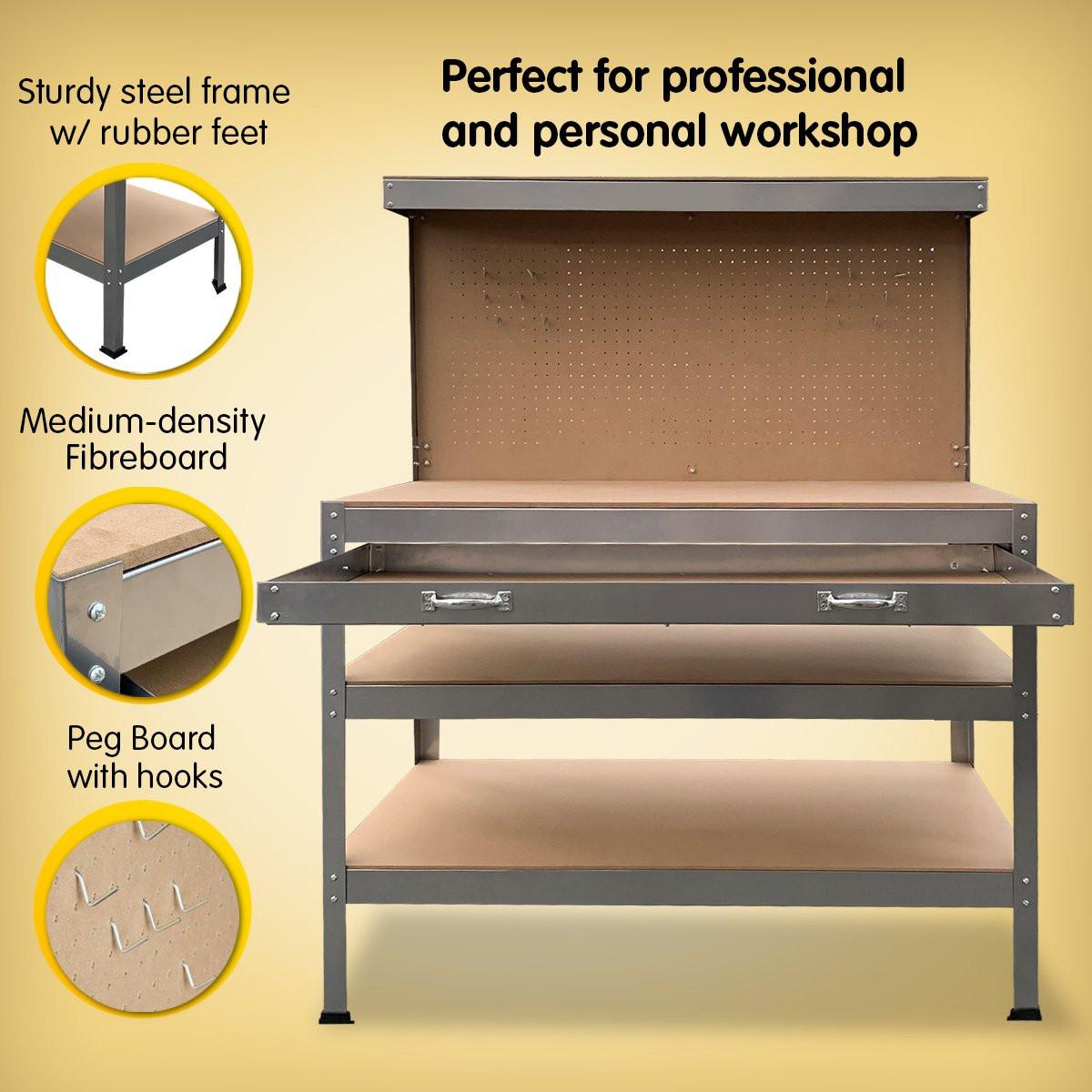 Kartrite 3-layered Work Bench Garage Storage Table Tool Shop Shelf Silver.