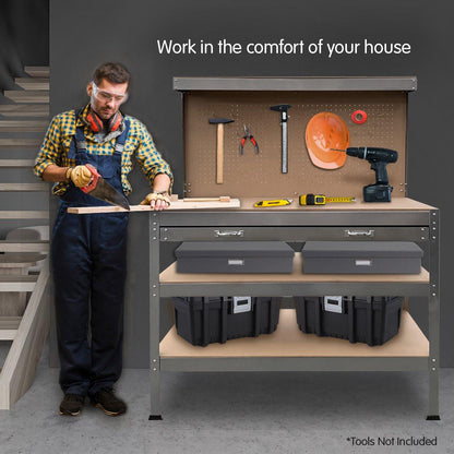 Kartrite 3-layered Work Bench Garage Storage Table Tool Shop Shelf Silver.